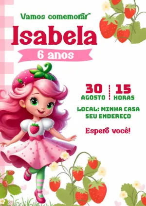 Convite Aniversário Moranguinho para Editar Online