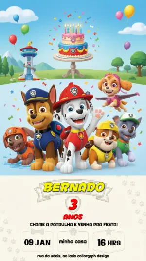 Invito di compleanno Paw Patrol – Statico – Convites Digitais Exclusivos