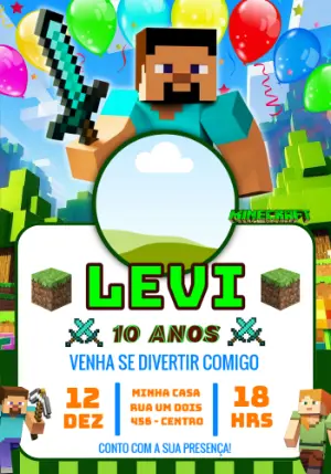 Convite de Aniversário Minecraft Colorido para Editar Online