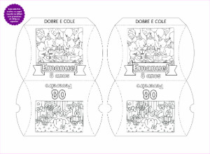 Caixa Travesseiro Animais para Colorir Editável para Aniversário
