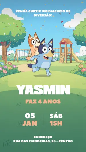 Convite de Aniversário Bluey e Bingo para Editar Online