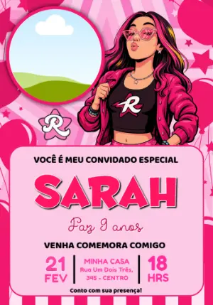 Convite de Aniversário Dos Rosa EmilyVick com Foto para Editar