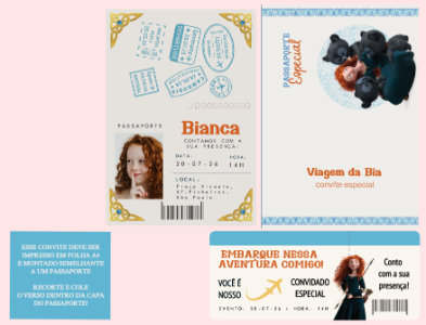 Convite de Aniversário Valente formato Passaporte para editar
