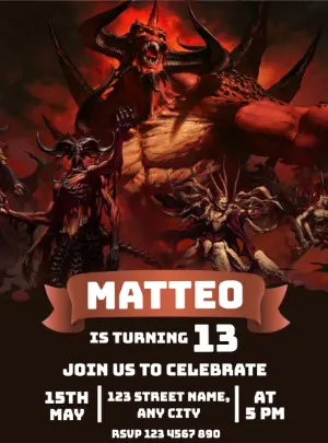 Dark Fantasy Gamer Birthday Invitation Digital Template