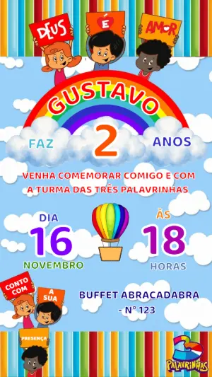 Convite de Aniversário Três Palavrinhas para Editar