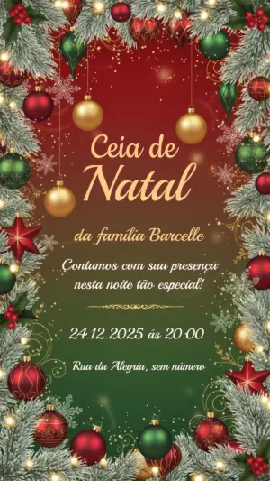 Convite de Natal Elegante com Luzes e Ornamentos para Editar