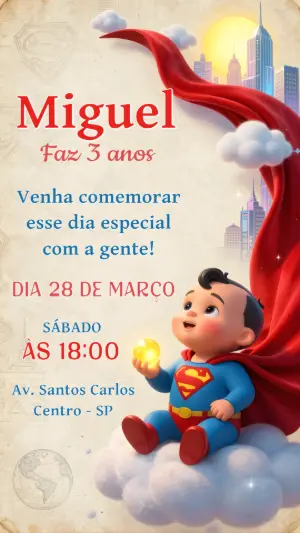 Convite de Aniversário Super-Herói Fofo para Editar Online
