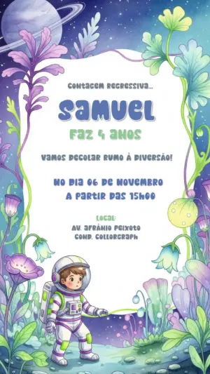 Convite de Aniversário Astronauta no Espaço para Editar Online
