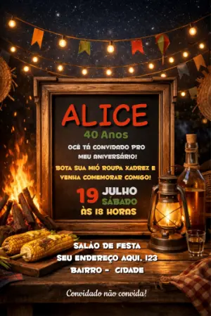 Convite de Aniversário Festa Junina Rústico para Editar