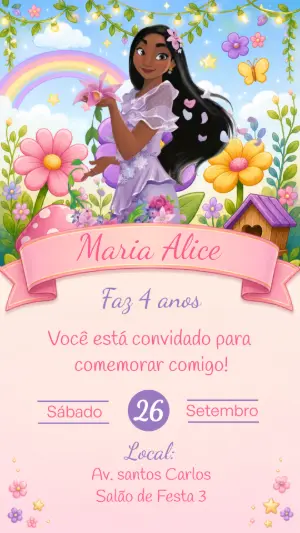Convite de Aniversário Isabela Encanto Editável Digital