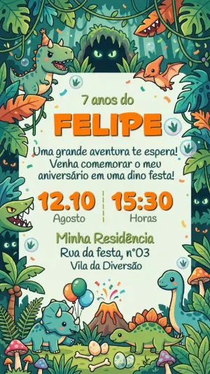 Invitación de cumpleaños Dinosaurio – Estático – Convide aê!