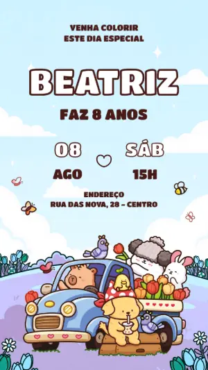 Convite de Aniversário Fofo Estilo Bobbie Goods para Editar
