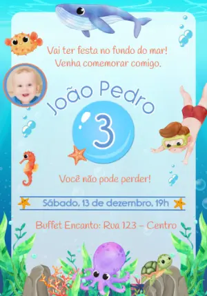 Convite de Aniversário Fundo do Mar Infantil para Editar