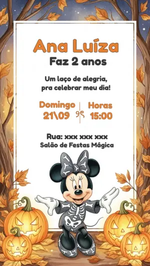 Convite de Aniversário Minnie Halloween para Editar Online