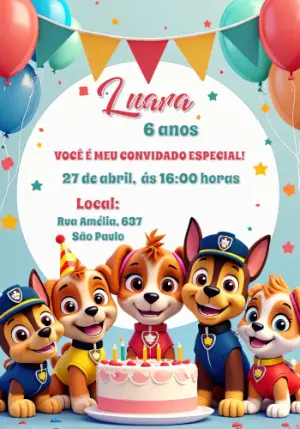 Invito di compleanno Paw Patrol – Statico – Convites Digitais Exclusivos