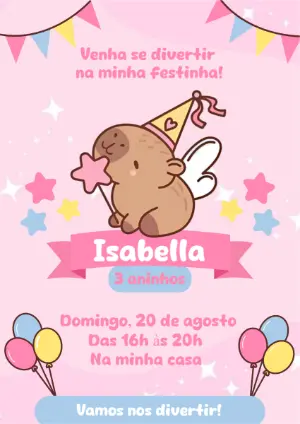 Convite Aniversário Capivara Fofa para Editar Online