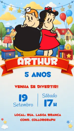 Convite de Aniversário Luluzinha e Bolinha Editável Digital