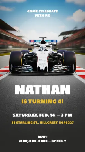 Editable Formula 1 Racing Car Birthday Invitation Template
