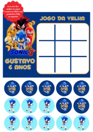 Jogo da Velha Sonic para Aniversário: Edite e Imprima