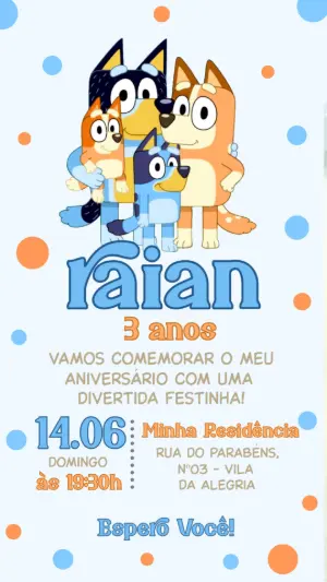 Convite de Aniversário Infantil Bluey Editável