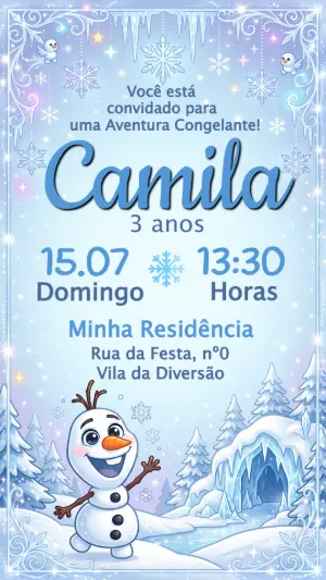 Convite de Aniversário Frozen com Olaf para Editar
