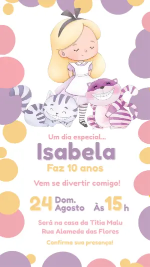 Convite de Aniversário Alice no País das Maravilhas Editável