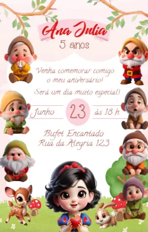 Convite Aniversário Branca de Neve Editável Online