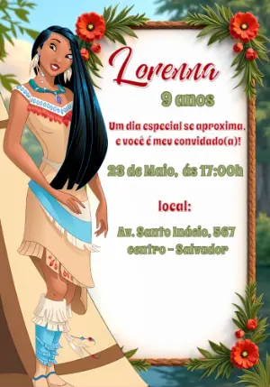 Convite Aniversário Pocahontas para Editar Online