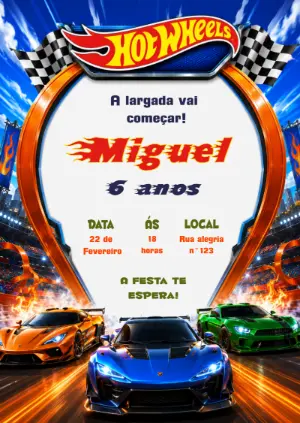 Convite de Aniversário Hot Wheels: Modelo Digital