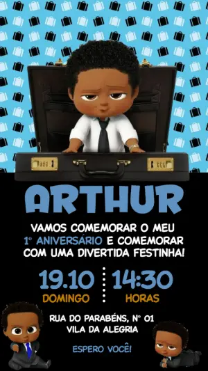Convite de Aniversário Poderoso Chefinho Negro Editável