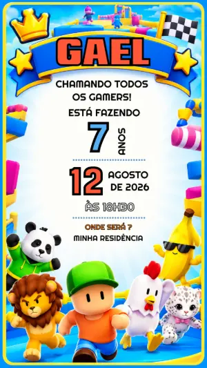 Convite de Aniversário Stumble Guys Digital para Editar