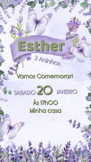 Convite Animado Aniversário Jardim Borboletas e Lavanda para Editar