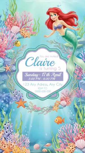 Editable Ariel Mermaid Birthday Invitation Template