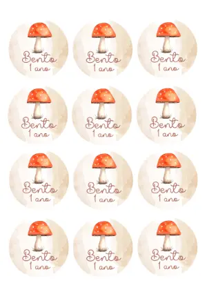 Adesivo Aniversário Bosque de Cogumelos para Editar Online