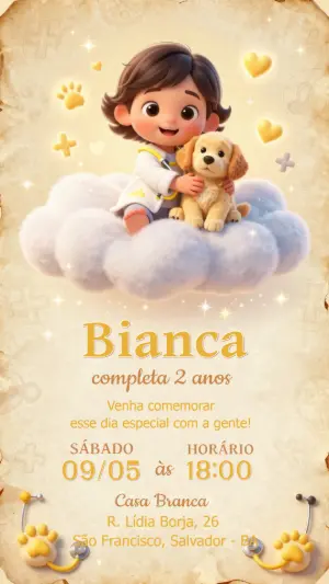 Convite Aniversário Infantil Veterinária e Cachorro Modelo Editável