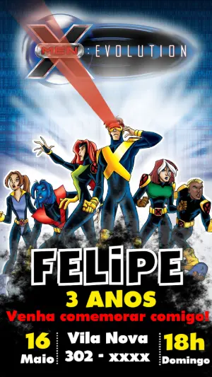 Convite de Aniversário X-Men: Evolution Modelo Editável