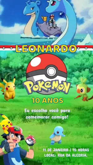 Convite Animado Pokémon: Vídeo de Aniversário Infantil Editável