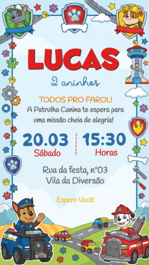 Invito di compleanno Paw Patrol – Statico – Convide aê!
