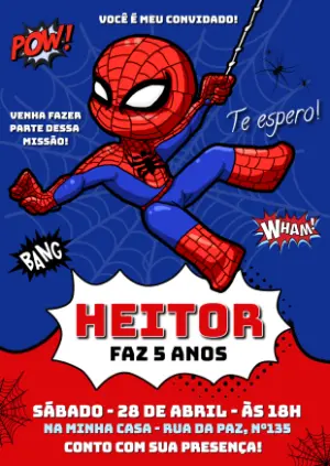 Convite de Aniversário Homem Aranha Cute para Editar Online