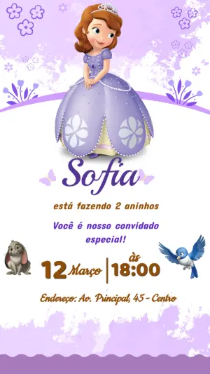 Convite Aniversário Princesinha Sofia para Editar Online
