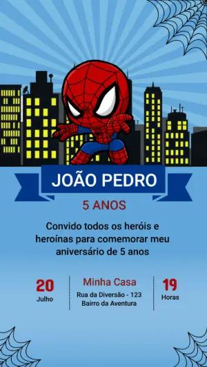 Convite de Aniversário Homem-Aranha Infantil para Editar