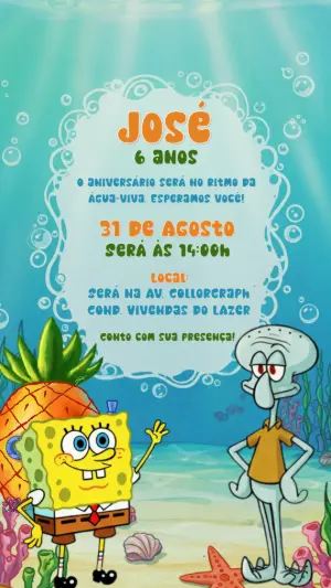 Convite de Aniversário Bob Esponja e Amigos para Editar