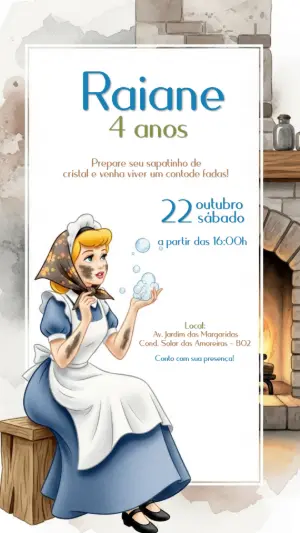 Convite de Aniversário Cinderela para Editar Online