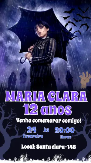 Convite de Aniversário Wandinha Addams para Editar