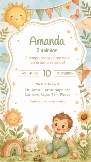 Convite Aniversário Menino Raio de Sol Boho para Editar