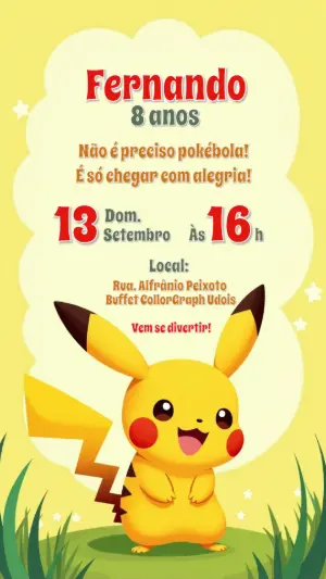 Convite de Aniversário Pokémon Pikachu para Editar Online