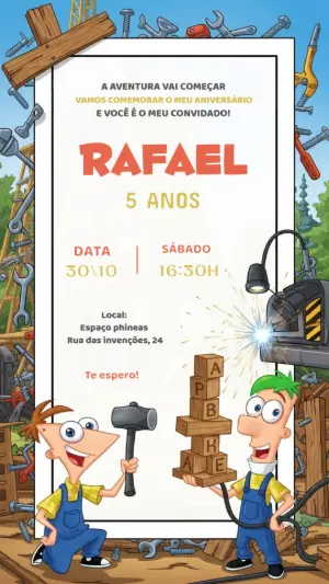 Convite Aniversário Phineas e Ferb para Editar Online