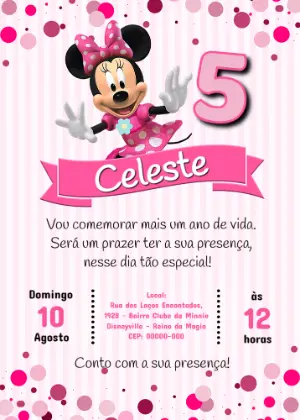 Convite de Aniversário Minnie Rosa Editável Online