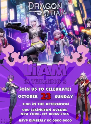 Dragon Raja Birthday Invitation with Characters | Edit Online