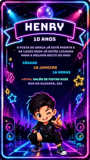Convite de Aniversário PK XD Neon Editável para Festa Gamer